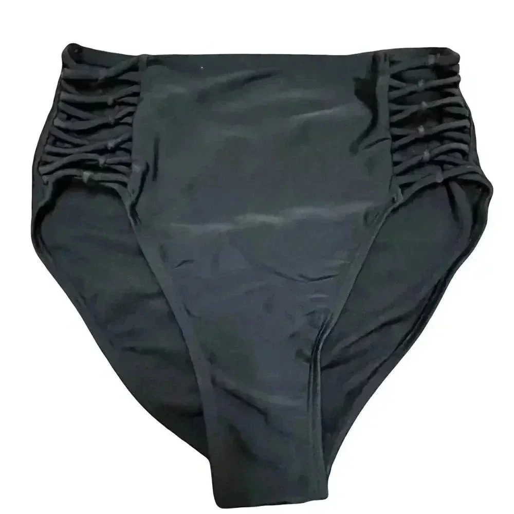 Xhilaration High-Waisted Bikini Bottoms Black Ruched Strappy Sides XS Women